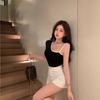 Black Spice Girl Suspender Half-Sleeve T-Shirt Women's Summer Design Sense Unique Chic Slim Halter Short Top