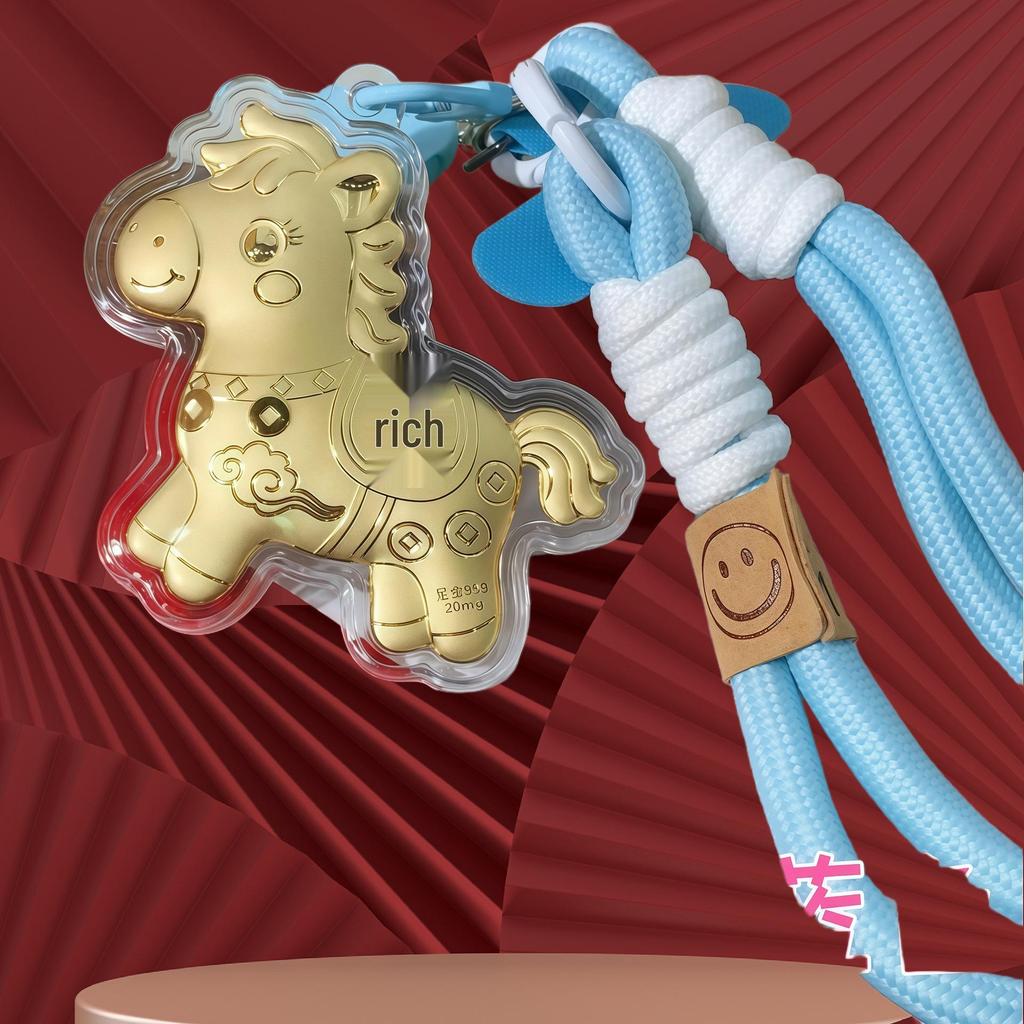 999 Reines Gold Pferde-Schlüsselanhänger-Anhänger: Sofortiger Reichtums-Glücksbringer für Telefon, Tasche oder Auto