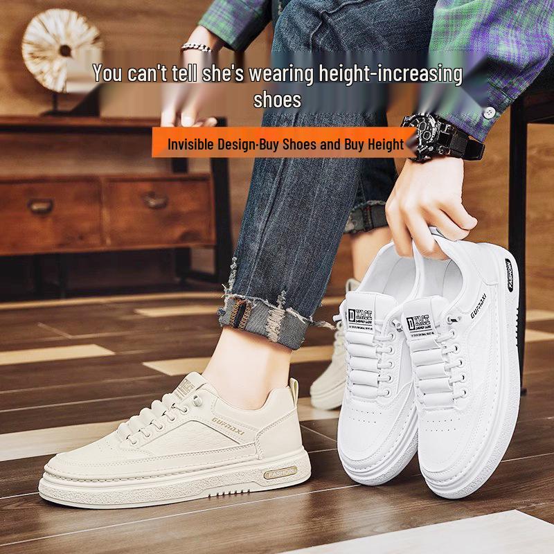 2025 Herren Weiße Unsichtbare Höhenvergrößernde Sneaker mit 10cm Dicksohle