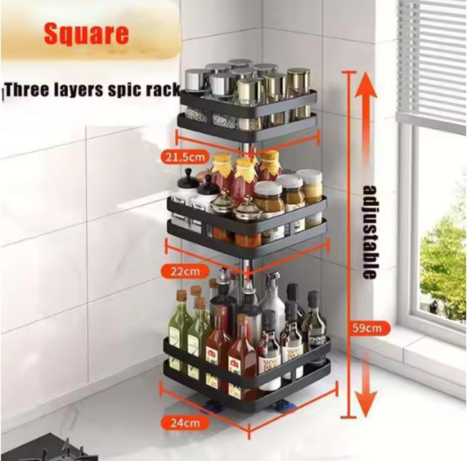 360°Rotating Kitchen Spice Rack Round Storage Container Non-Skid 2 Tier Turntable Organizer Storage Tray Cosmetics Organizer