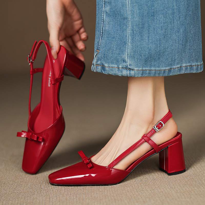 Krazing Pot Cow Skin Summer Size 42 Slingback European Design High Heels Women Superstar Square Toe Sandals