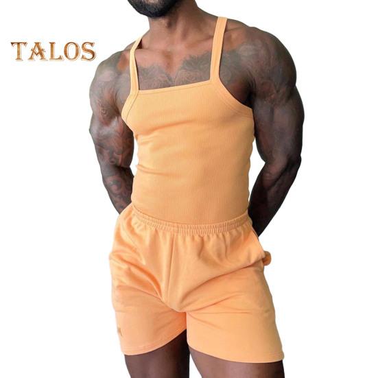 

2 шт./компл. мужской спортивный костюм однотонный повседневный жилет с эластичной резинкой на талии шорты средней посадки комплект обычный спортивный костюм S оранжевый