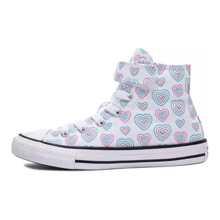 Converse Chuck Taylor All Star EasyOn High PS Hearts Kids Sneakers White Oops-Pink A08377C