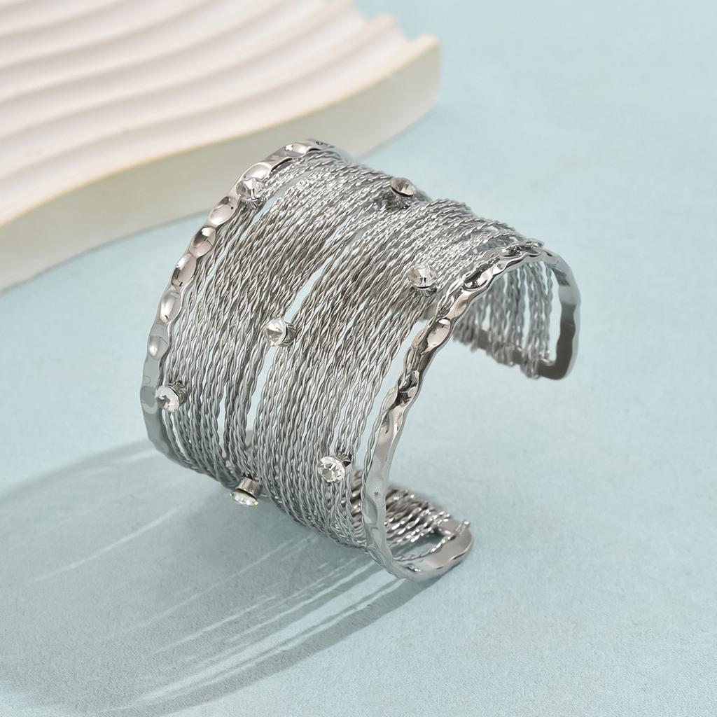 Punkowe szerokie bransoletki mankietowe z cyrkoniami dla kobiet Vintage metalowe szczotkowane bransoletki druciane Bransoletki Boho Fashion Pulseras Biżuteria Prezenty