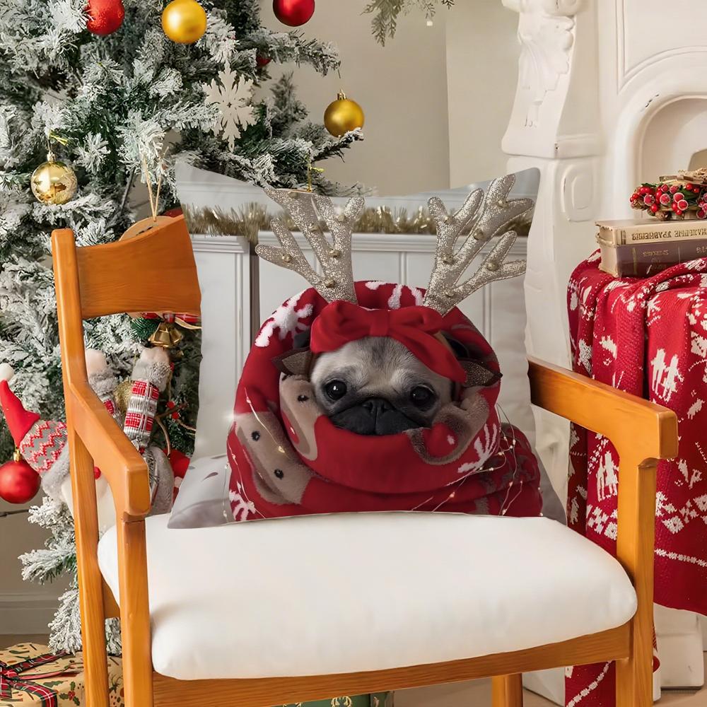 Fantasie und skurrile Tiere Weihnachten Dritter Kissenbezug Seidig Kurzer Plüsch mit Unsichtbarem Reißverschluss Staubdicht Sofa Kissenbezug