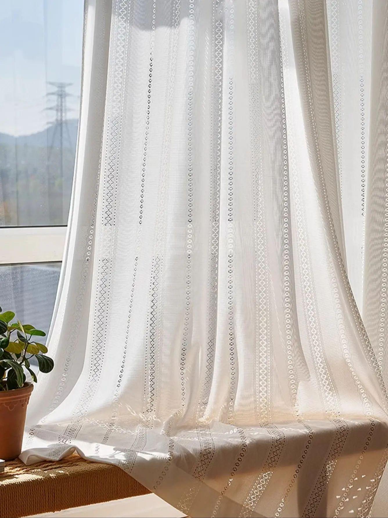 Klitband Licht Retro Witte Kant Prinses Gordijnen Klitband Internet Gaas Gordijnen 1pc W132xL183 cm&Grommet Top