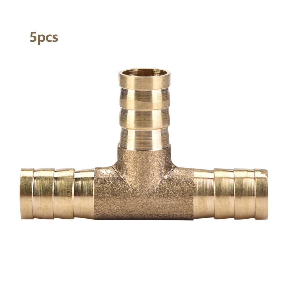 5pcs Brass T 3-Way Hose Joiner Fittings Barbed Connector Water Oil Gas Fuel (6mm)