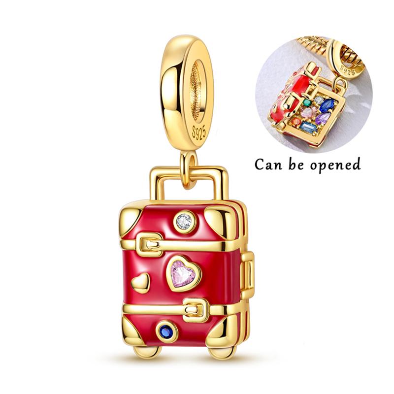 Charms Beads Pendant Copper Openable Heart Suitcase Egg Charm Fit Original Bracelet Women Man Diy Fine Jewelry Gift