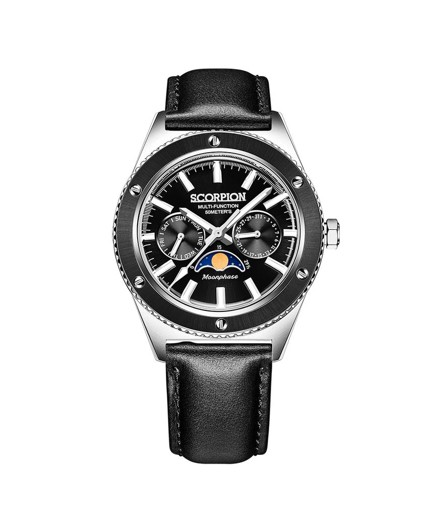 Seukolpion 40Mm Moonphase Men'S Metal Watch Sp3581M-Bk [Leather Band Included]