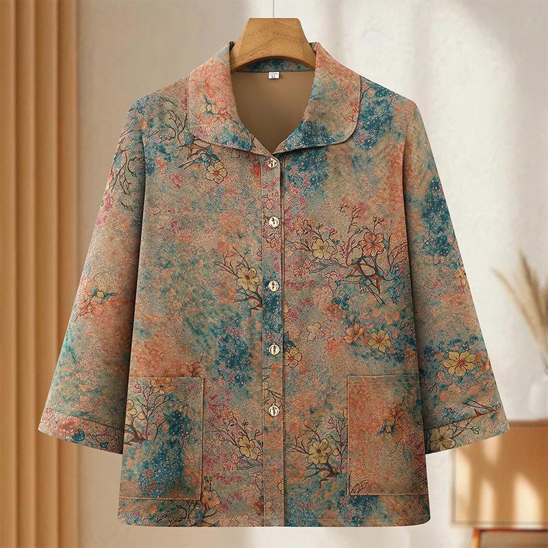 

Elderly Women s Spring/Summer Lightweight Long-Sleeve Top for 70-80-Year-Olds 4XL - Suggested 135-150 jin зелёный