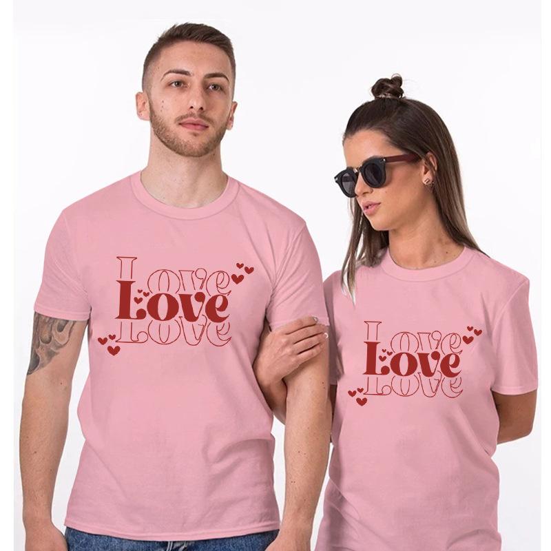 Funny Valentine Printed Couple's Versatile Casual Top Fashion High Street T-Shirts Women’s