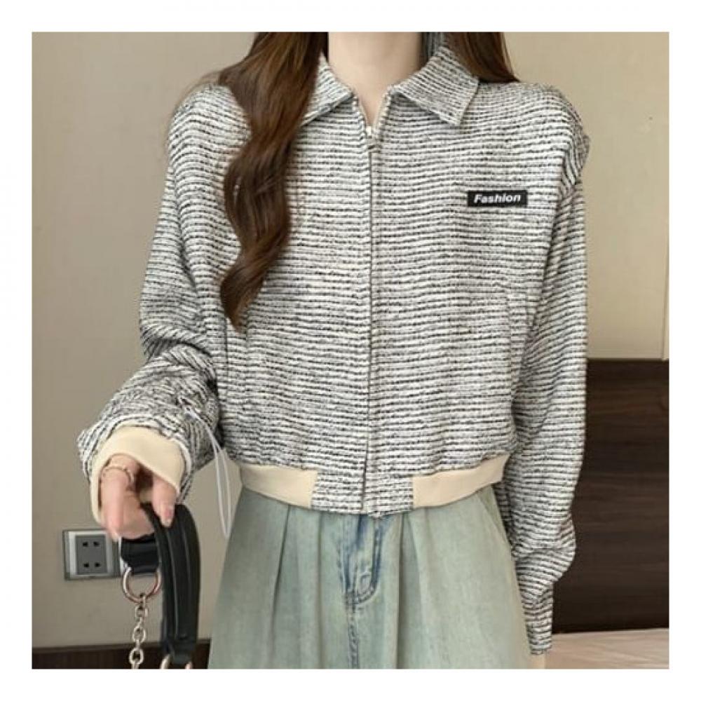 Navava Stripe Long Sleeve Crop Collar Jacket Nc218