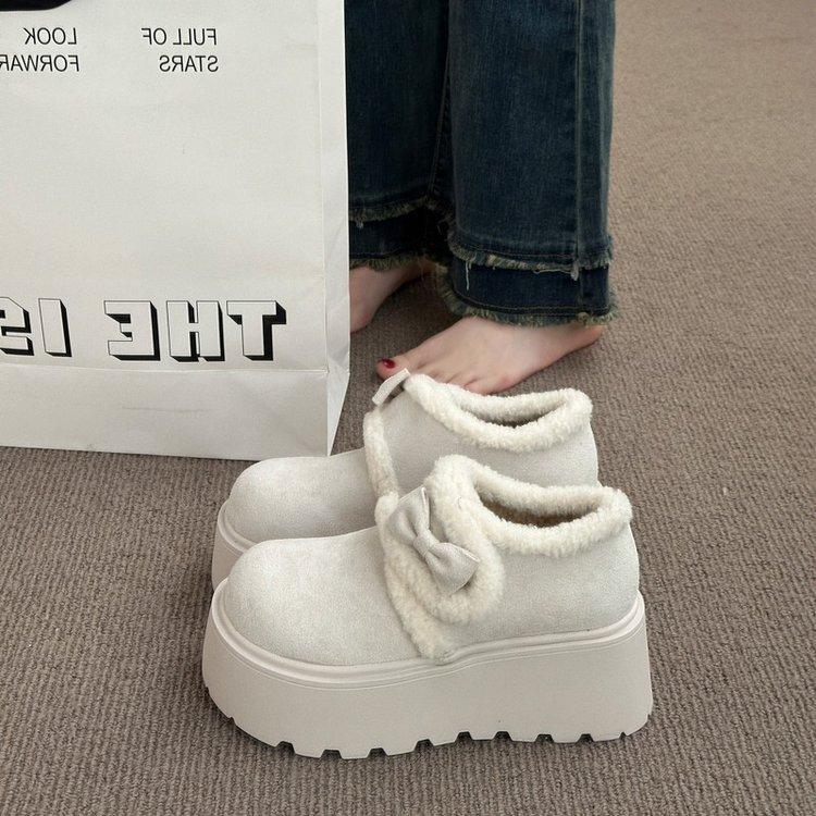 Retro Internet Celebrity Explosion Fleece Thickened Cotton Shoes Thick Sole Heightening Warm Fluffy Shoes