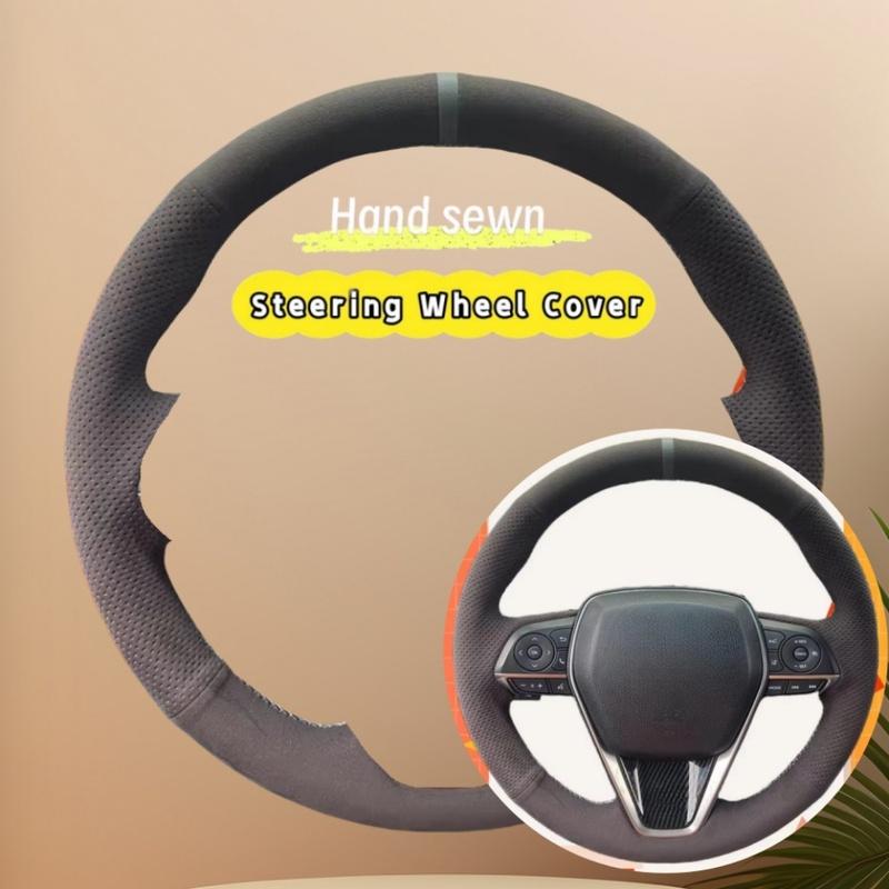 Car Steering Wheel Cover Suede Leather For Toyota Avalon Camry 2018- Corolla 2018 Steering Wheel Braid Car Accessory Red Thread