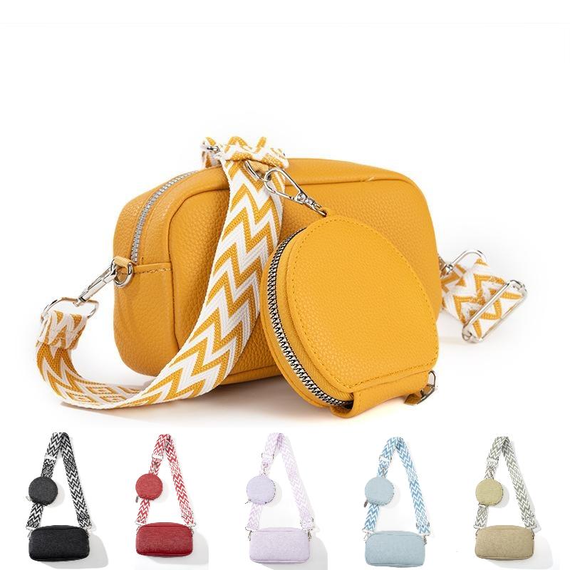 Japanese Style PU Crossbody Bag Set - Minimalist Square Shoulder Purse with Wallet & Wide Strap (Matching Mother-Daughter Bags, Casual Small Handbag)
