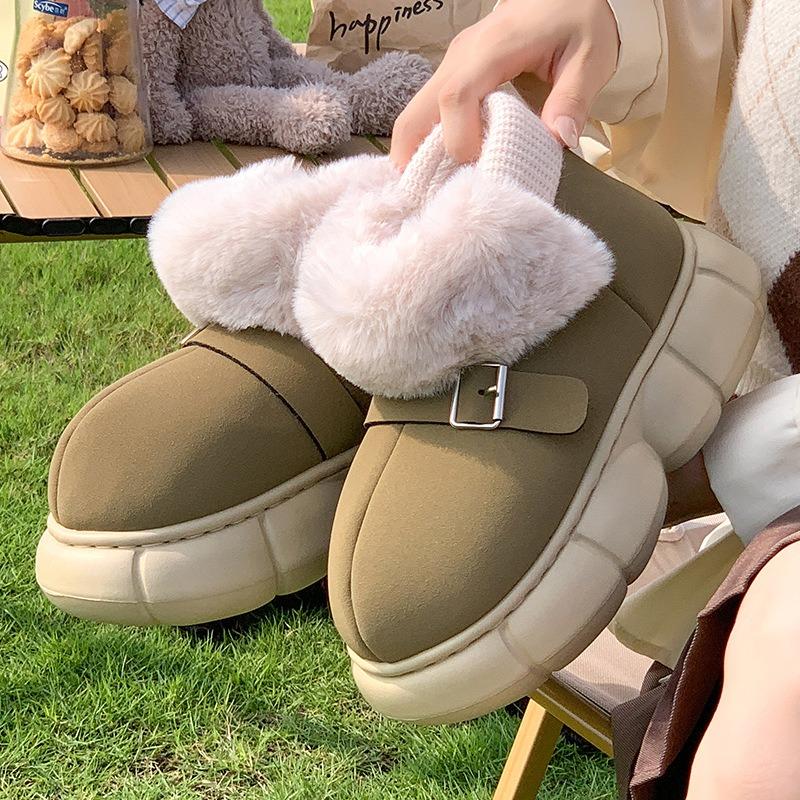 Fashion Versatile Snow Boots Women's Winter Wear Non-slip Thick-soled Plush Warm Indoor Plush Bag and Cotton Slippers