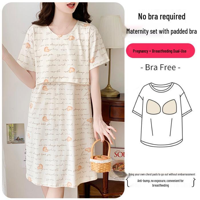 Cotton Nightgown for Pregnant Women: Short Sleeve Postpartum Breastfeeding Dress