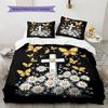 Daisy Butterfly  Pattern Bedding Quilt Set Quilt Cover Pillowcase Home Decoration  Gift (1 * Duvet Cover + 2 * Pillowcase, Without Core)