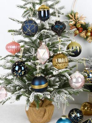 Royal Blue Glass Christmas Ornaments: Painted Tree Scene Baubles