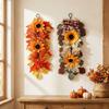 Rustic Autumn Sunflower Wall Hanging Real Touch Lifelike Front Door Artificial Floral No Wilting with Bow