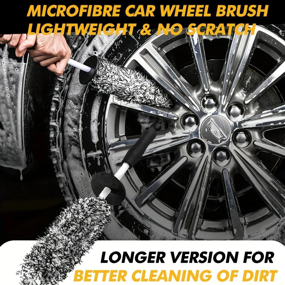 Brosse à roues en microfibre pour un nettoyage particulièrement doux jusqu'au fond des roues, brosse longue pour le nettoyage roues de voiture 43TGSA