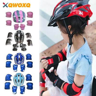 Ensemble Durable Et Sûr de 7 Pièces Casque de Patinage à Roulettes Vélo Genouillères Protège-Poignets Genouillères pour Enfants Ensemble d'Équipement de Protection Sportive Vélo