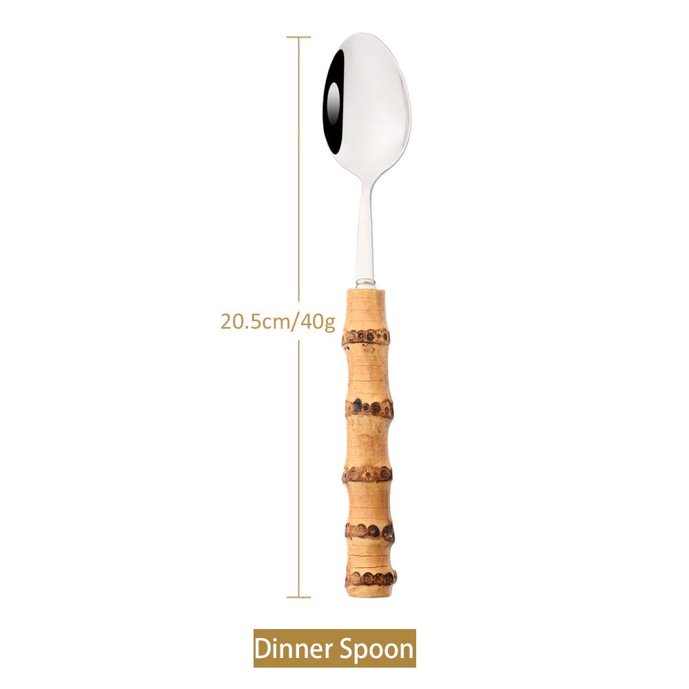Wood Bamboo Root Handle Cutlery Stainless Steel Dinnerware Kitchenware Food Serving Spoon Salad Fork Spoon Tea Spoon Tableware