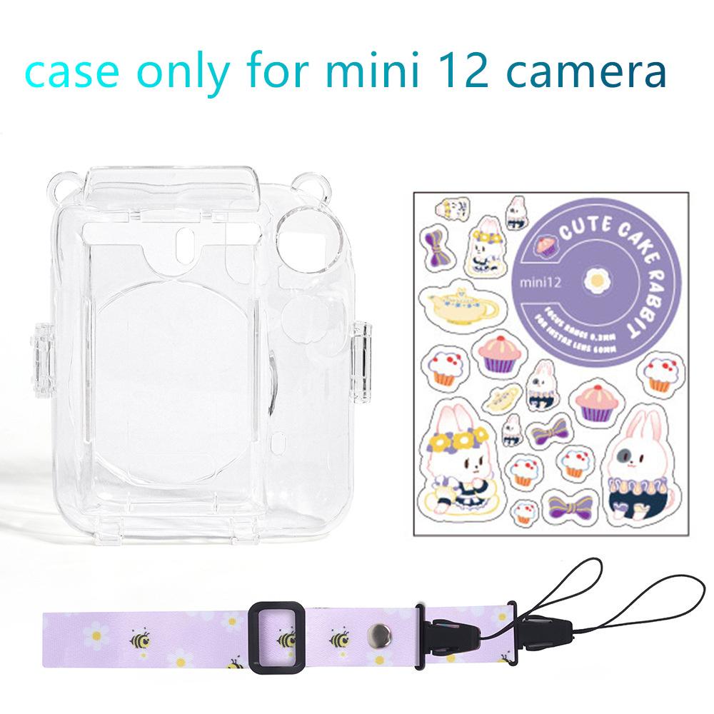 For Fujifilm Instax Mini 12 Transparent Camera Case Protective Carry Bag Cover with Shoulder Strap Storage Bag with Cute Sticker