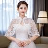 Chinese Mandarin Collar Floral Lace Cape Shrug Pearl Trim Short Bolero Wrap For Wedding Cheongsam Evening Prom Dress
