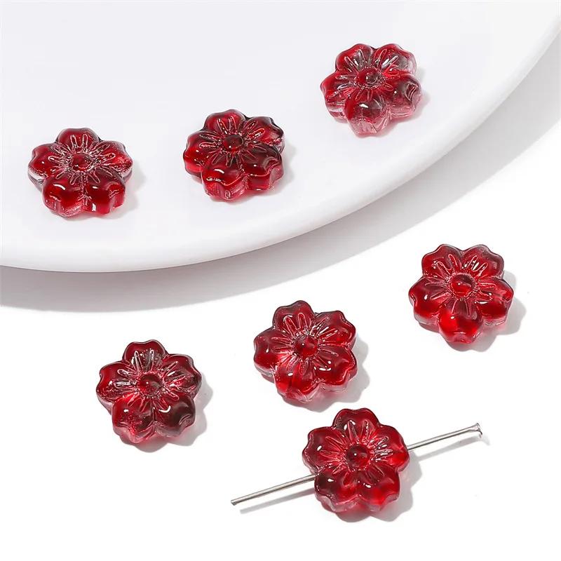 ZW40 10Pcs Transparent Fresh Feeling Gradient Exquisite Glass Beads Cherry Blossom Handmade DIY Bracelet Earrings Material