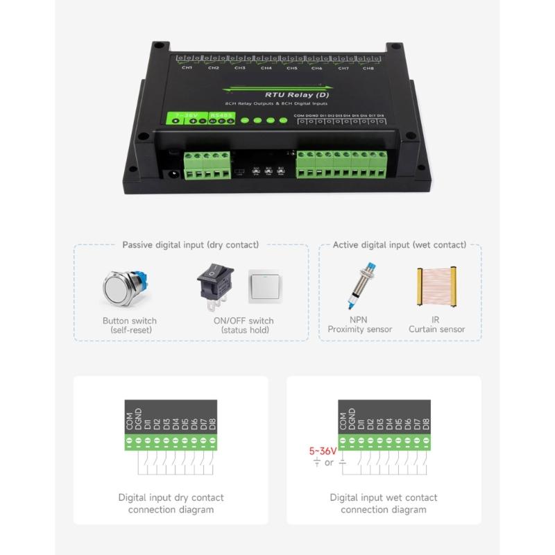 Industrial 8 Channel Control Module Modbus RTU 8CH  Module RS485 Digital Input RS485 Communication