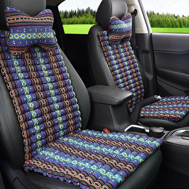 Autositzbezug im böhmischen ethnischen Stil, atmungsaktives Leinen, universelles Autokissen, Fahrzeuginnenraummodellierung für vier Jahreszeiten