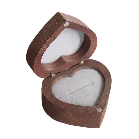 Jewelry Box Heart-Shaped Walnut Wood Ring Storage Box with Velvet Padding Smooth Polished Surface Weddings Proposals Ring Case