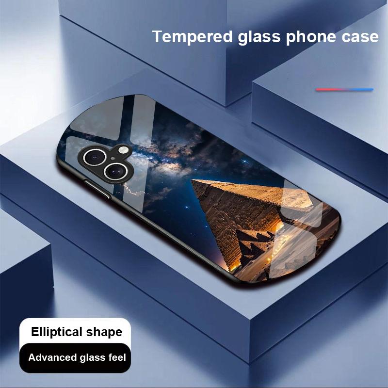 Pyramid Starry Sky For Apple IPhone 16 11 13 15 14 Pro Max 12 Mini 7 8 Plus XR X XS Elliptical Shaped Tempered Glass Phone Case