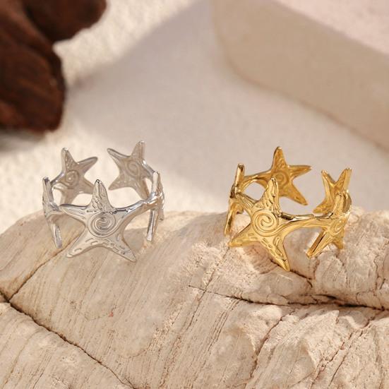 Finger Ring Universal Basic Stacking Style Adjustable Open Band Stainless Steel Texture Star Shape Finger Band Jewelry Gift