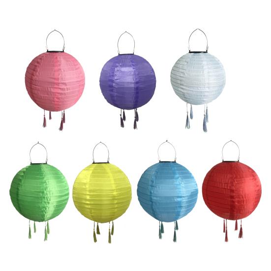 Hanging Solar Lantern Outdoor Round Chinese Style Lantern with 4 Tassels Solar LED Light for Garden Patio Wedding Party Decoration