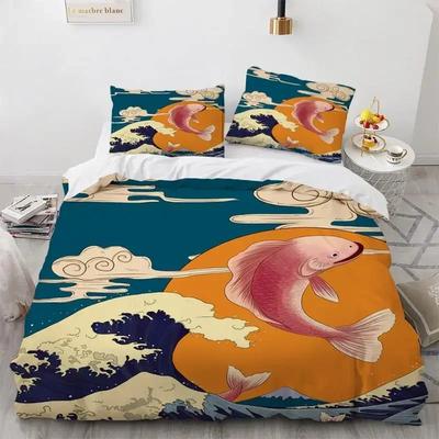 Japanese Style Bedding Set 3D Printed Skin-Friendly Duvet Cover Set With Pillowcase Ukiyo-e Decor for Bedroom Single Double Size