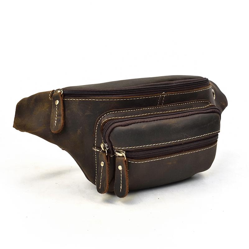 Retro Style Men's Leather Waist Bag Crazy Horse Leather Men Male Waist Pack Belt Pouch Hot Selling Male Bags Vintage Retro