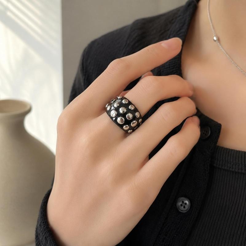 Resin Studded Ring Wide Bangle, Retro Metal Dot Statement Jewelry, Punk Y2K Bold Bracelet Ring for Women Party Daily Outfit