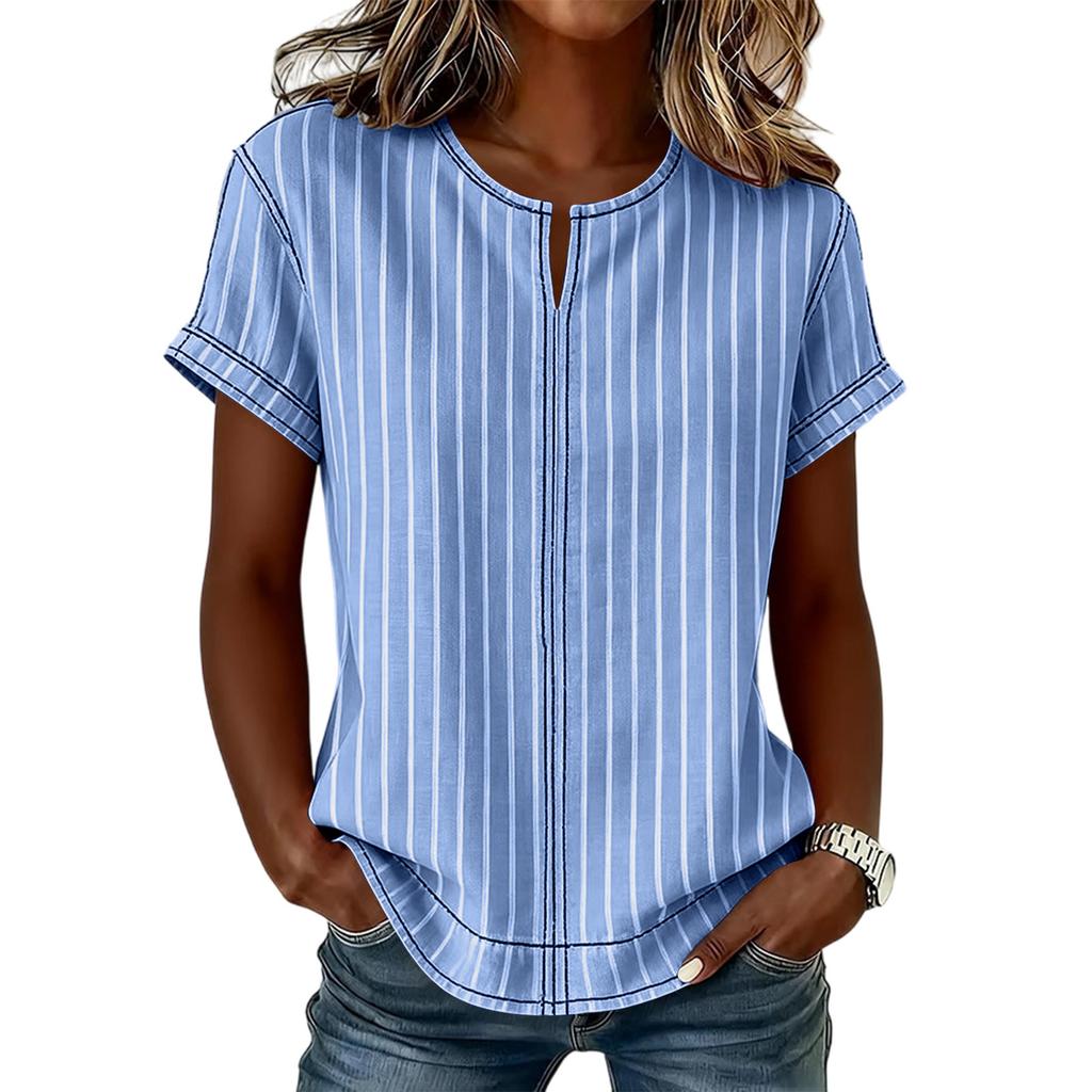 Women's Casual Loose Fit Short Sleeve T-Shirt with Round Neck Vertical Stripe Pattern Comfortable Lightweight Top for Everyday Wear
