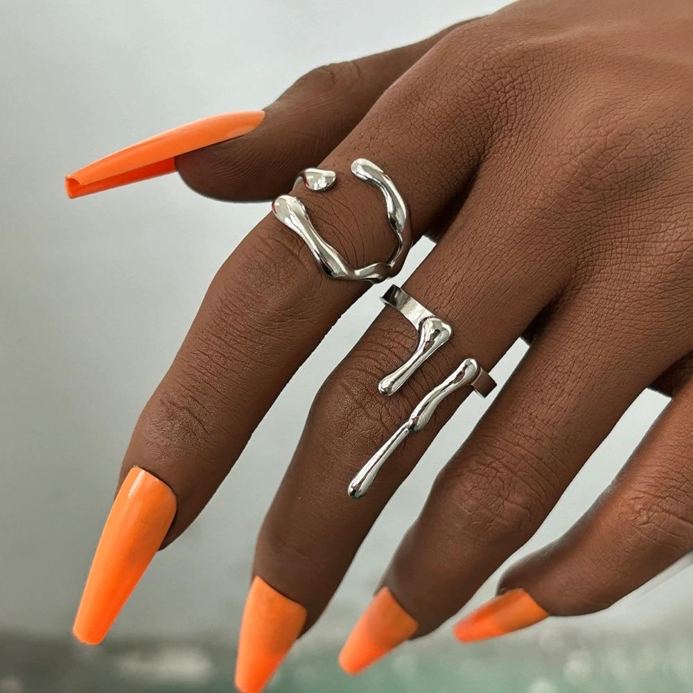 

Stainless Steel Hollow Rings Unisex Exquisite Fashion Irregular Open Double Ring Set Couple s Ring Gender Free Style Accessory
