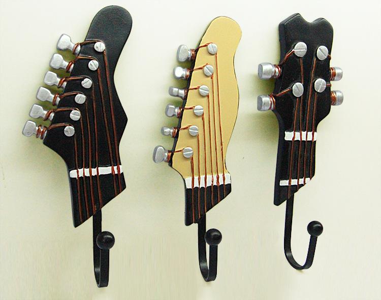 Nordic Music-Themed Guitar Wall Hooks - Set of 3 Resin Crafts