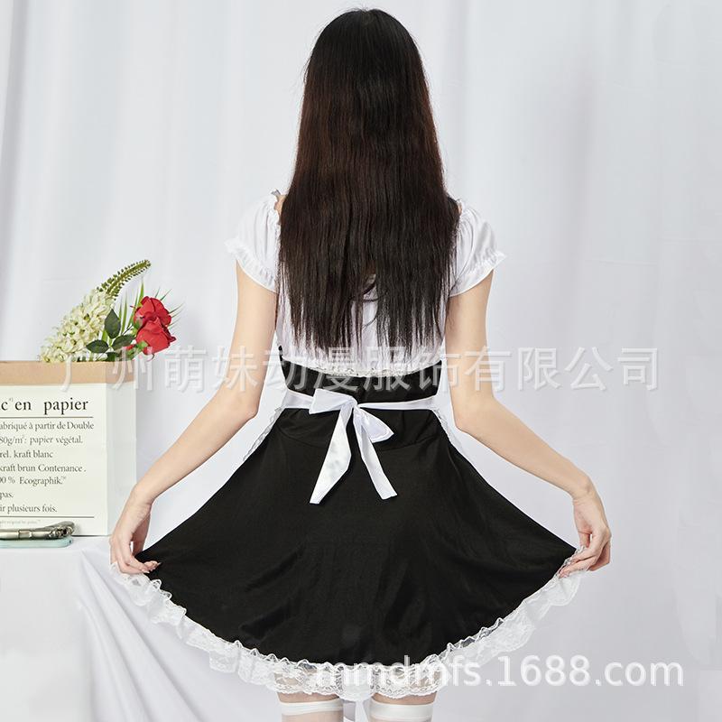 Cute Maid Sexy Lace Strap Waist Dress Black and White Alluring Uniform Clothes