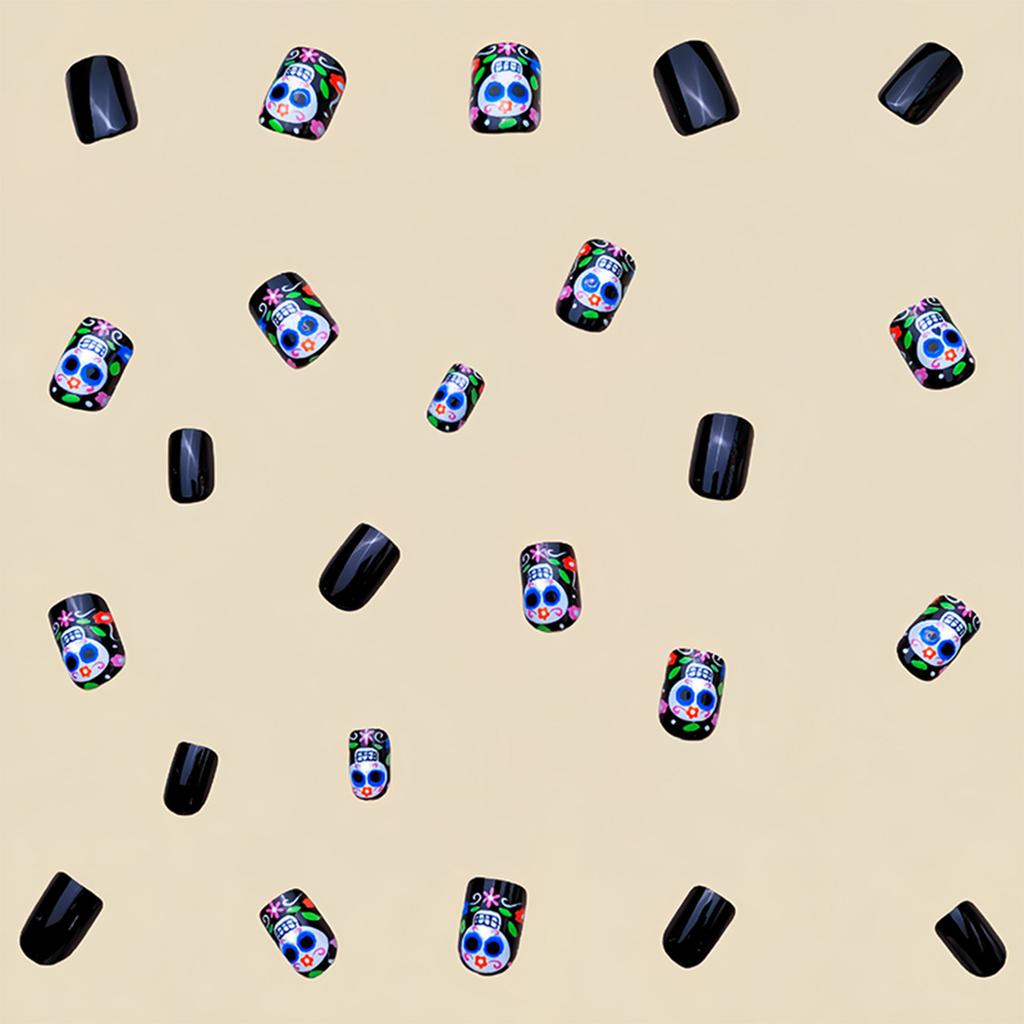 24 Pc Halloween Press On Nails Short Square Fake Nails Cute Designs Glossy False Nails Halloween Nails Cute Full Cover Glue On Nails Stick