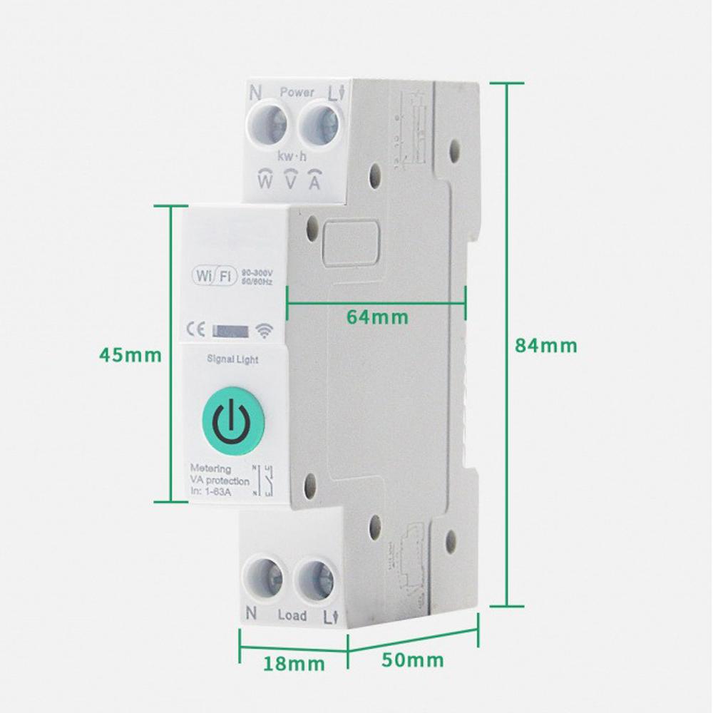 Tuya WiFi Smart Switch Circuit Breaker Metering 1P 63A DIN Rail Power Metering Energy Monitor Remote Control Switch Smart Home