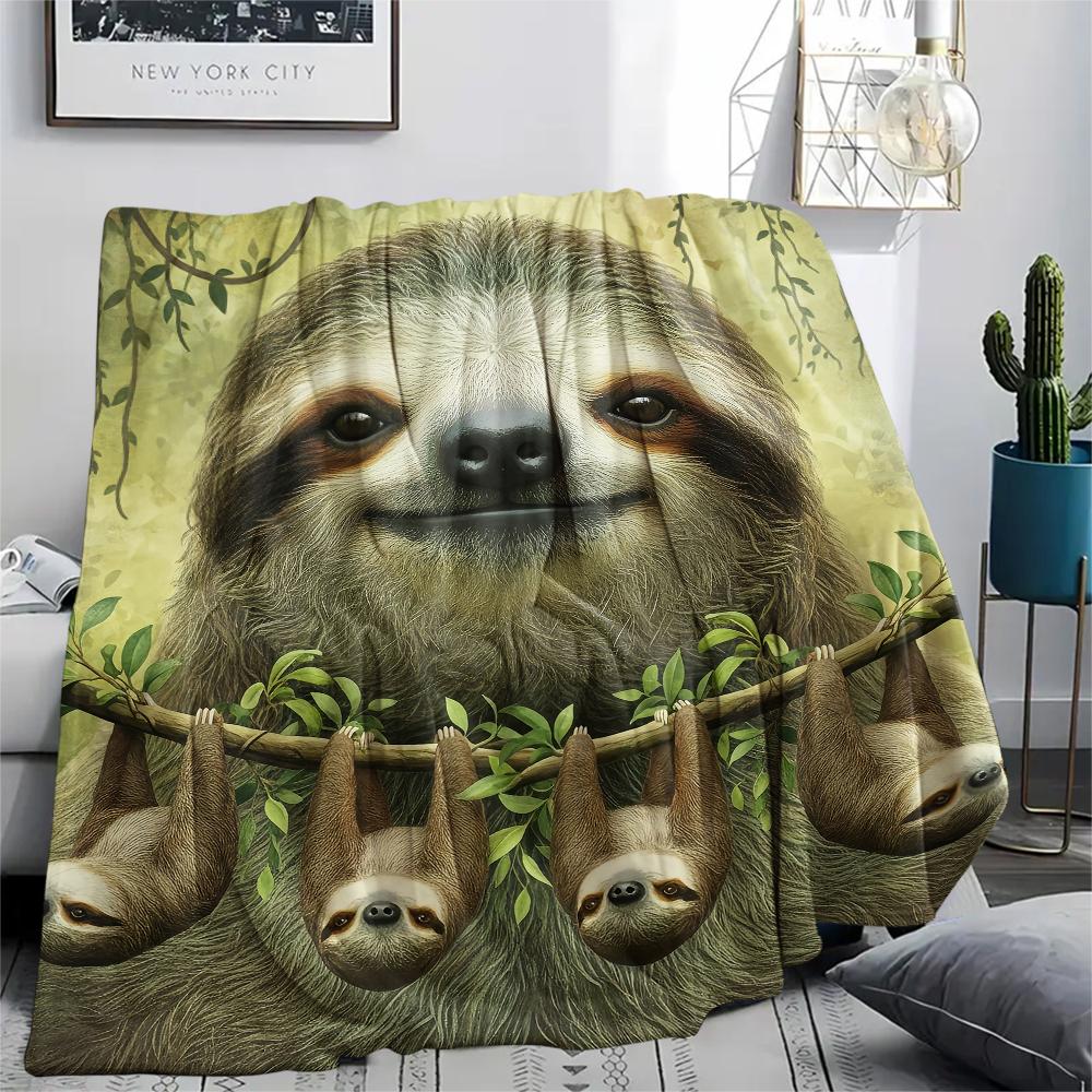 1Pc Raccoons and Sloth Print Flannel Blanket, High quality Comfortable for All Seasons, Home Decor, Warmth and Comfort, Perfect for Gifts