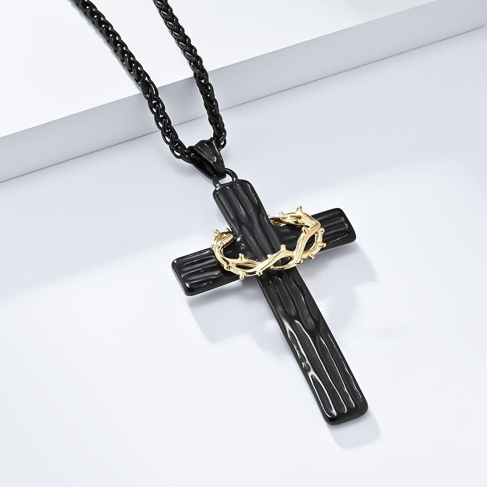 Original Design: Niche Thorn Cross Necklace, Black Gold, High-end, Neutral Style, Hip-hop, Personalized Men's Necklace
