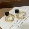 Retro Black Zirconia Square Stud Earrings for Women - Elegant, Simple, High-End Hollow Design