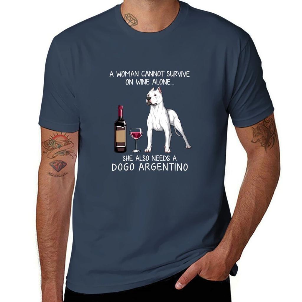 Dogo Argentino And Wine Funny Dog Tshirt Summer Print Short Sleeve Tee