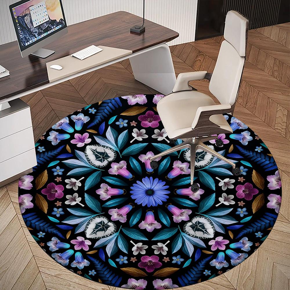 1pc Floral Kaleidoscope Round Chair mat office Area Rug - Non-Slip, Floor Mat for Office, Bedroom, Ideal home decor gift p0105097